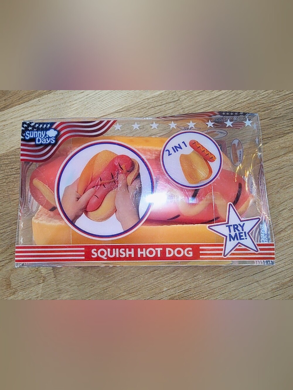 Sunny Days Squish Hot Dog Stress Toy - Pink & Yellow Squishy NWT